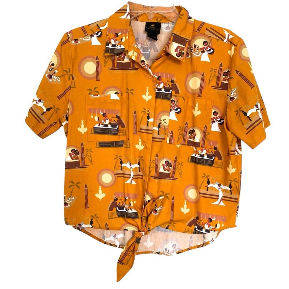 Disney Princess Princess and the Frog Burnt Orange Button Down Retro Shirt Small